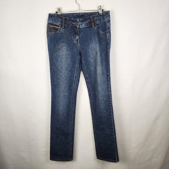 INC International Concepts Straight Leg Y2K Vegan Leather Cross Studded Jeans 4 - Picture 1 of 5
